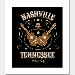 Vintage Retro Nashville Cowboy Guitars Country Music Posters and Art